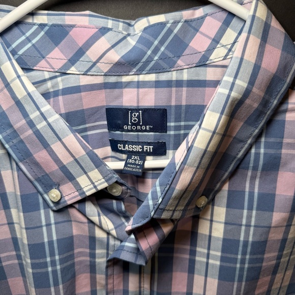George Mens Shirt Size 2XL  Multicolor Blue Pink Plaid Classic Fit - Picture 3 of 15